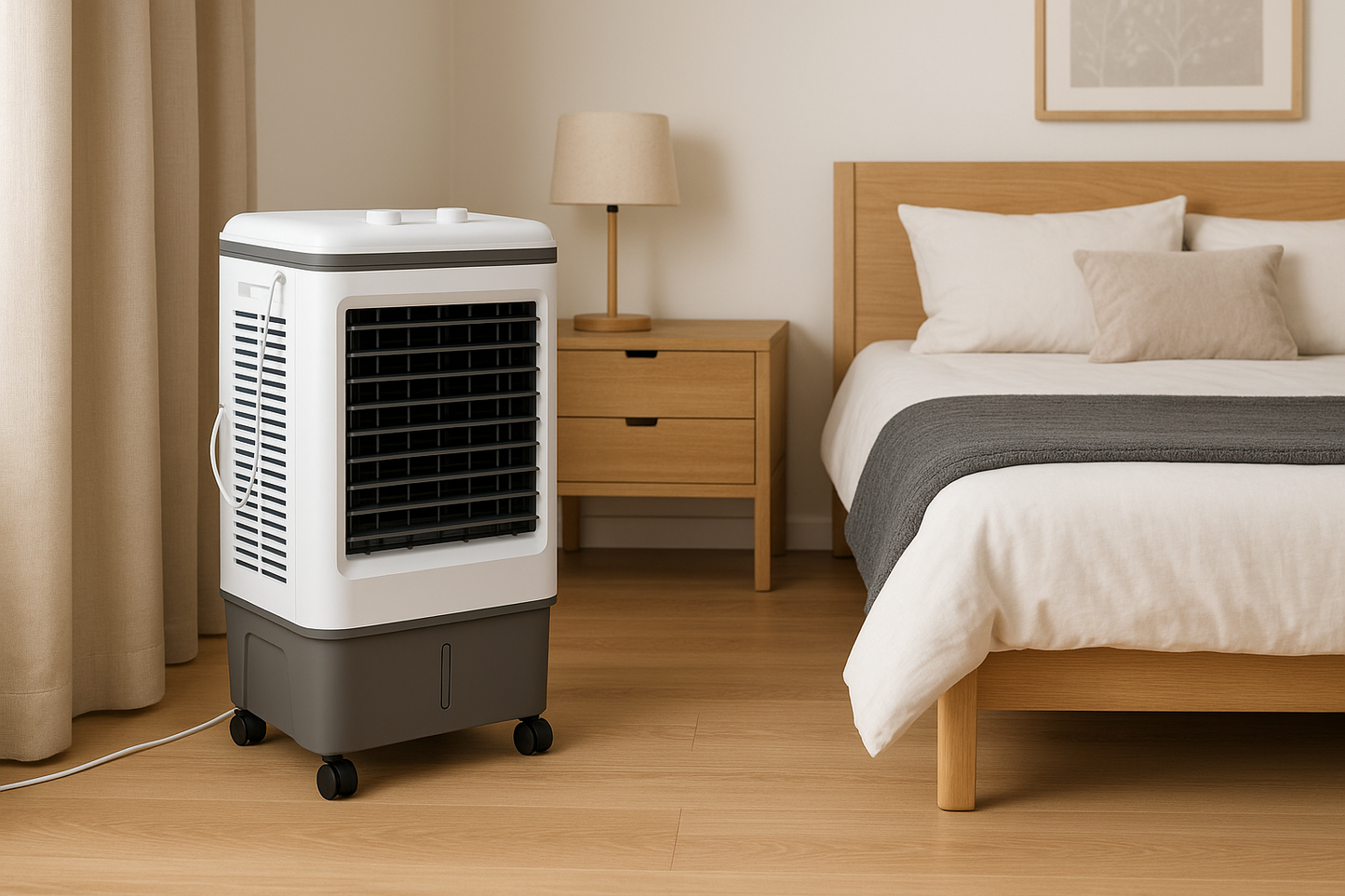 Industrial Evaporative Cooler – 4-in-1 Air Fan with 12-Gallon Water Tank & Easy-Roll Wheels | High Volume Flow | For Workshops & Garages