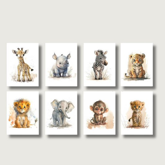 WildWhimsy – Set of 8 Cute Animal Posters for Lively Spaces